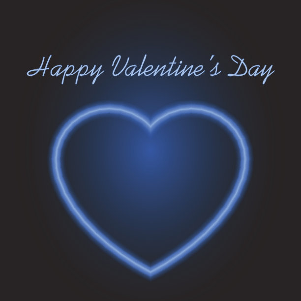 霓虹蓝色的心在情人节黑色的背景图片下载