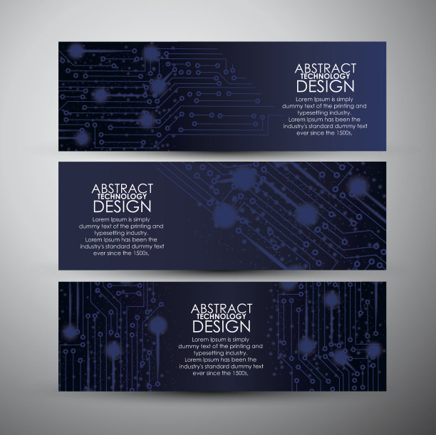 矢量横幅设置与抽象蓝色灯光技术背景。图片下载