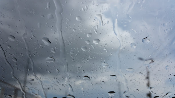 玻璃上的水滴与天空的背景图片下载