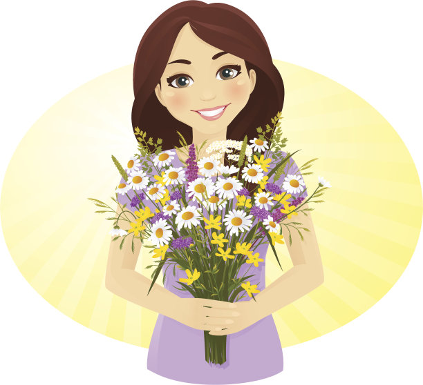 拿着一束野花的可爱女孩图片下载