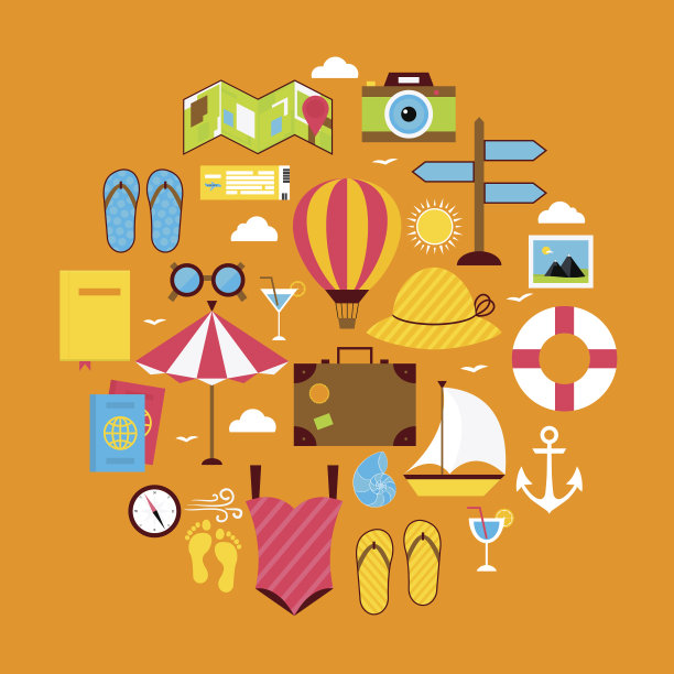 扁平风格夏季旅行图标圆形合集图片下载