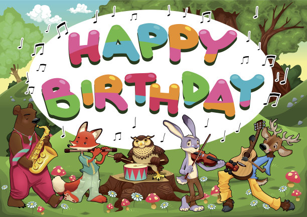 生日贺卡和有趣的音乐家动物图片下载