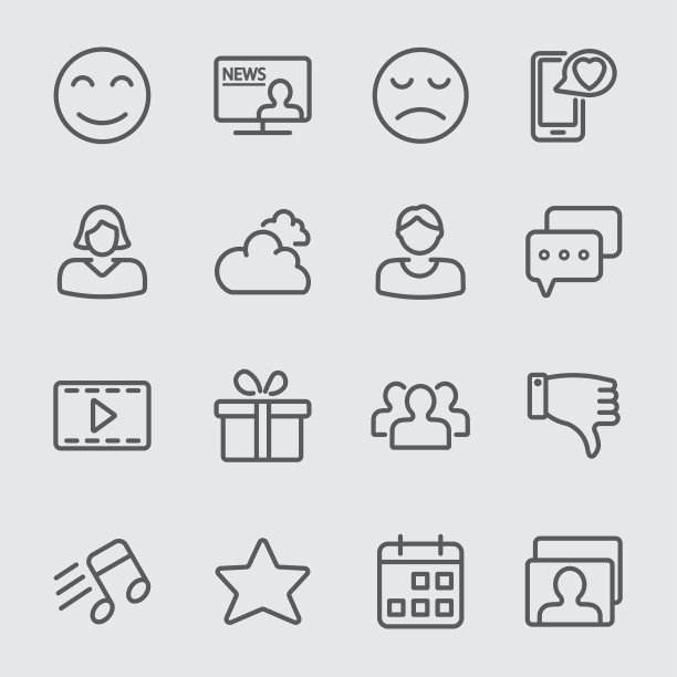 社交媒体线图标图片下载