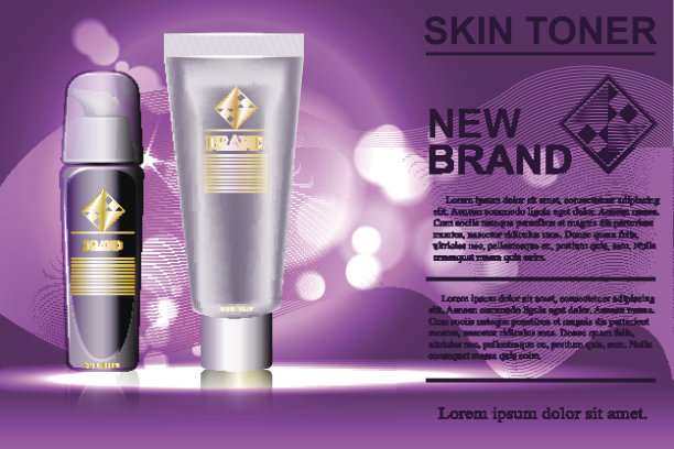 管和色调皮肤霜瓶。紫色背景上的化妆品图案。图片下载