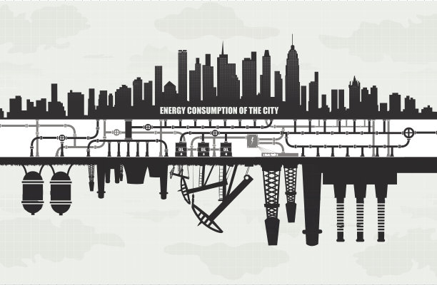 大城市的电力消耗，工厂和石油废物污染，图片下载