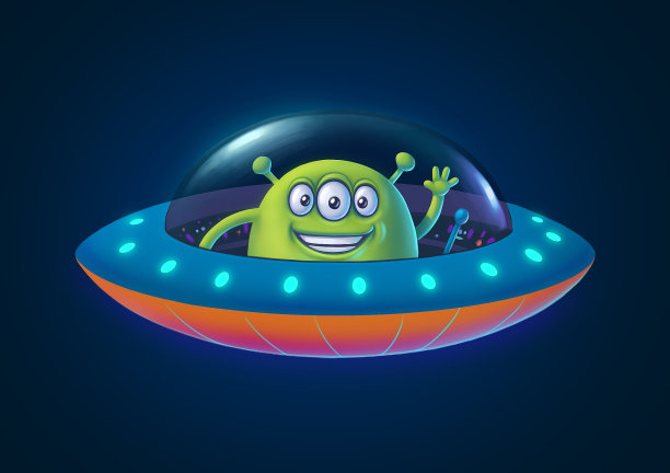 绿色外星人在ufo卡通风格的插图图片下载