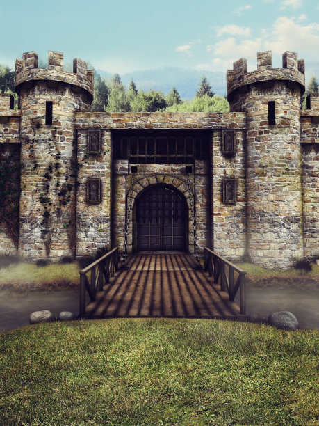 城堡护城河和吊桥素材图片