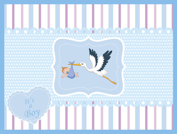 卡通鹳与婴儿男孩卡片图片下载
