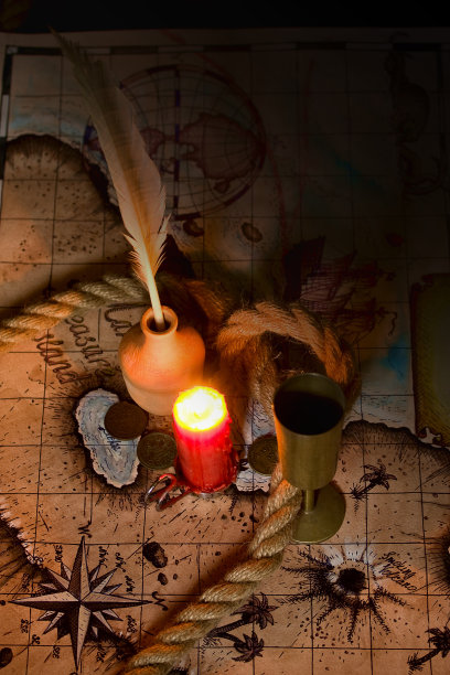 古董地图的静物画图片下载