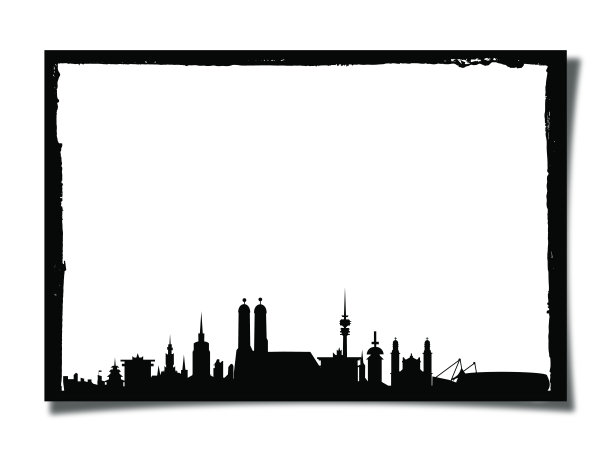 带有慕尼黑剪影的垃圾画框图片下载