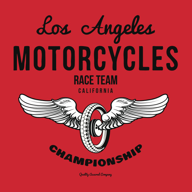 洛杉矶摩托车赛车队车轮与翅膀矢量图形，红色图片下载