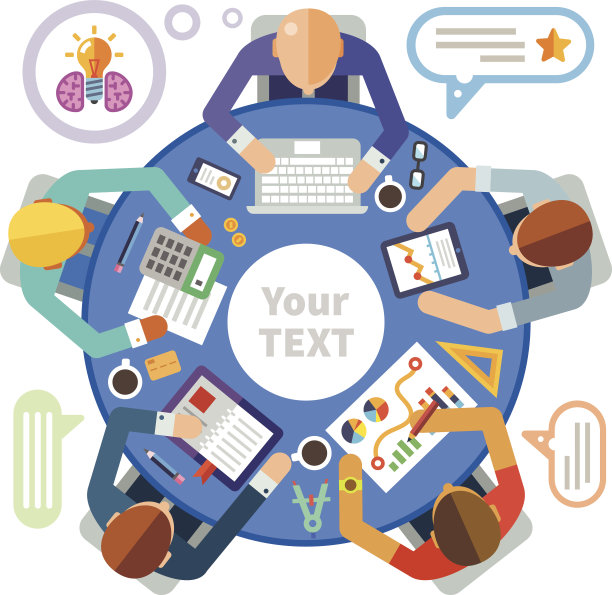 商务会议，插图圆桌会议和讨论图片下载