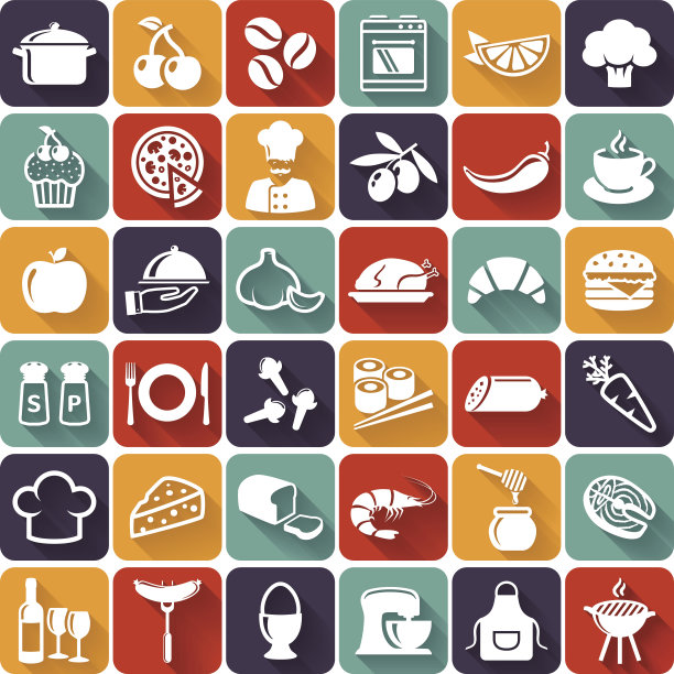 食物和烹饪图标。向量集。图片下载