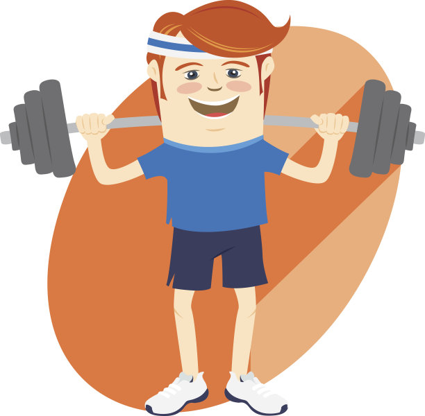 嬉皮士滑稽男子举杠铃。平的风格图片下载