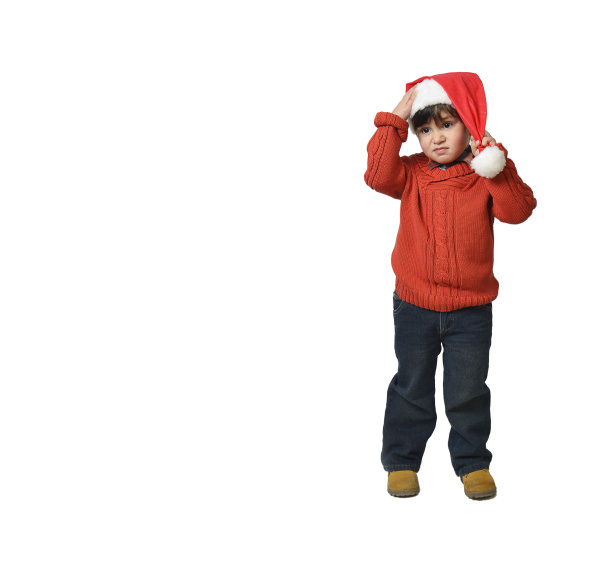 学龄前儿童戴着圣诞老人的帽子很伤心图片下载