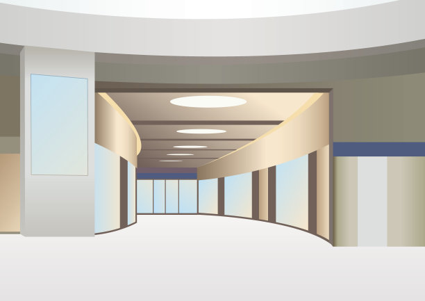 贸易中心大厅，有走廊和窗户，矢量图片下载