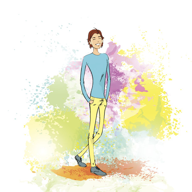 时尚休闲的年轻人泼上五颜六色的油漆图片下载