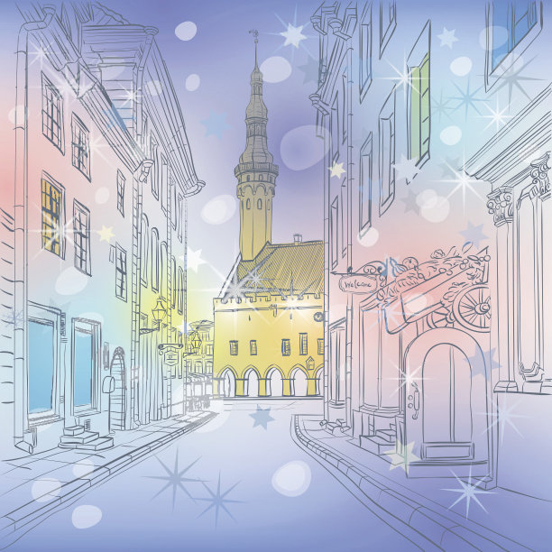 冬季，爱沙尼亚塔林，中世纪老城图片下载