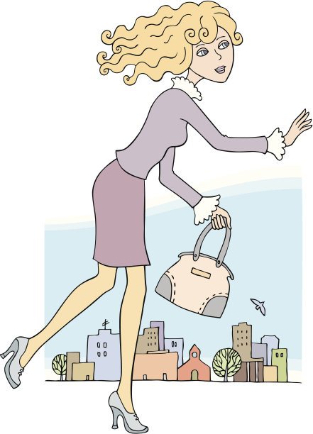 美丽的金发女孩跑步/城市图片下载