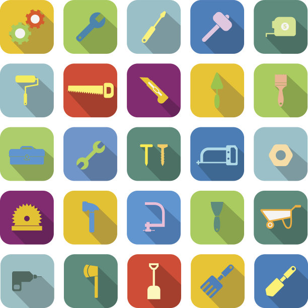 工具颜色图标与长阴影图片下载