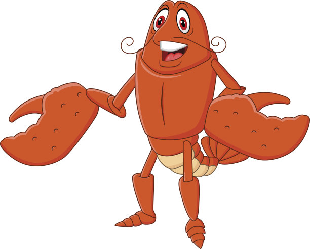卡通快乐龙虾呈现孤立的白色背景图片下载