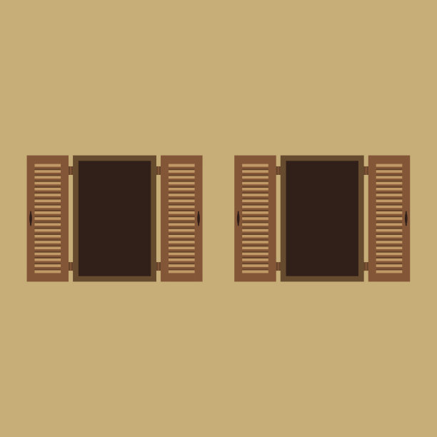墙上的两扇木窗图片下载