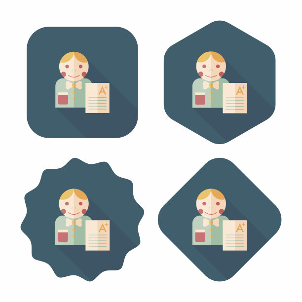 成绩不错的笔记本上，扁平的图标带有长长的阴影图片下载