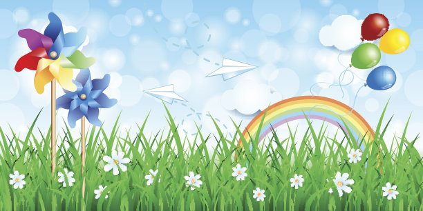 春天背景风车和彩虹图片下载