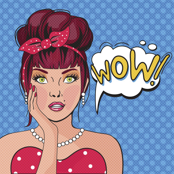 哇，泡泡波普艺术。惊讶的女人张着嘴图片下载