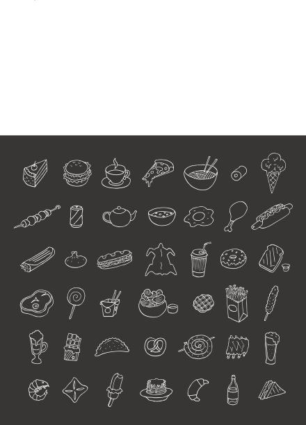 关于食物和饮料的一组图标。涂鸦。草图。图片下载