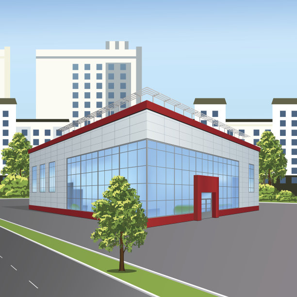 在街道背景上有反射的办公大楼图片下载