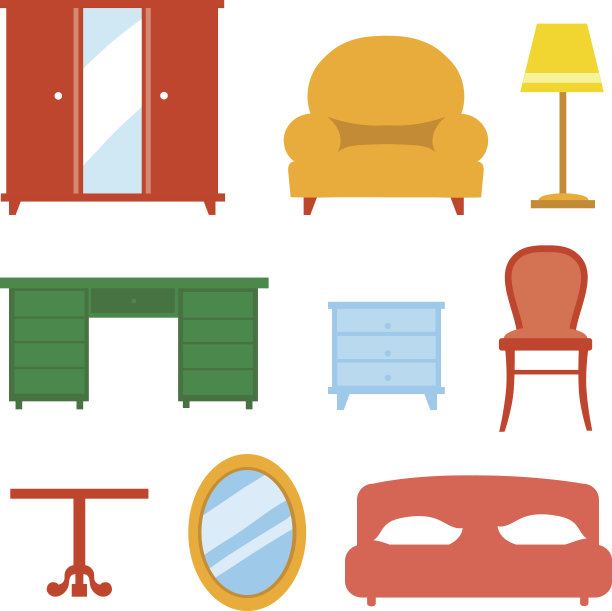 室内室内客厅设计元素设置孤立插图图片下载