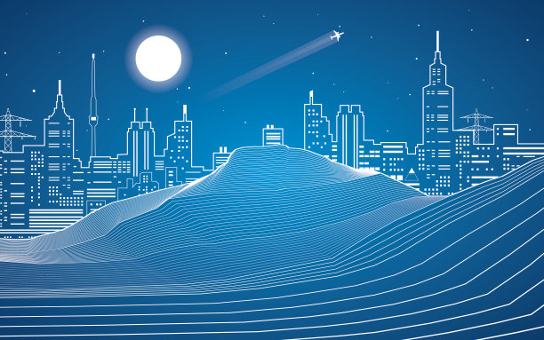 沙丘、山脉、沙漠、夜城为背景，抽象构图图片下载