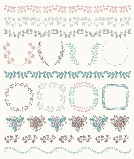 彩色手绘无缝边界，框架，分支图片下载