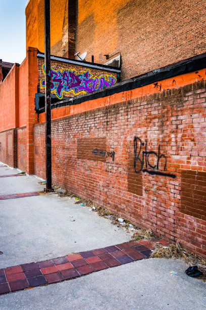 马里兰州巴尔的摩市旧城购物中心的涂鸦。图片下载