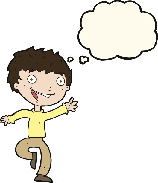 卡通兴奋的男孩用思想泡泡图片下载
