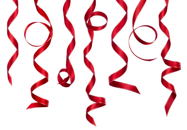 红色卷曲的装饰丝带收集孤立的白色图片下载