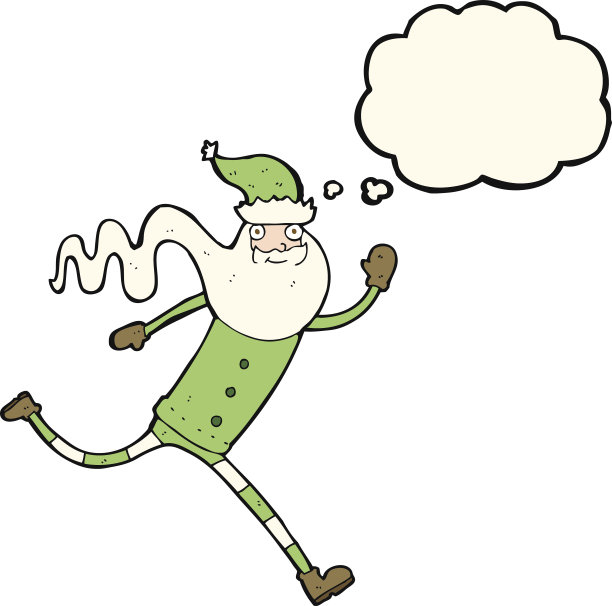 卡通运行的圣诞老人与思想泡泡图片下载