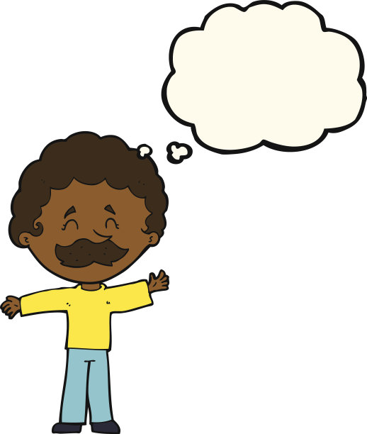 带着胡子和思想泡泡的卡通男孩图片下载