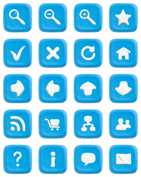 蓝色的橡皮泥按钮设置与网页图标图片下载