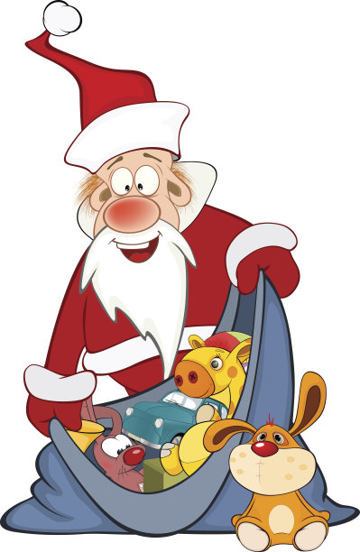 可爱的圣诞老人和装满礼物的袋子图片下载