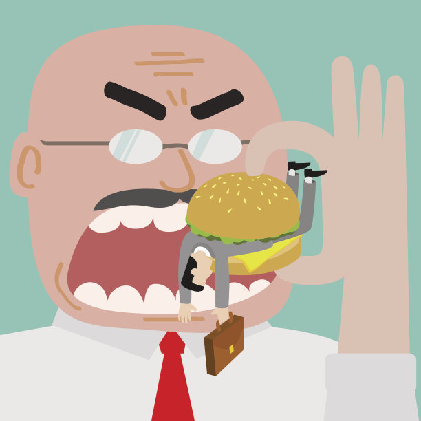 老板在吃被汉堡困住的商人图片下载