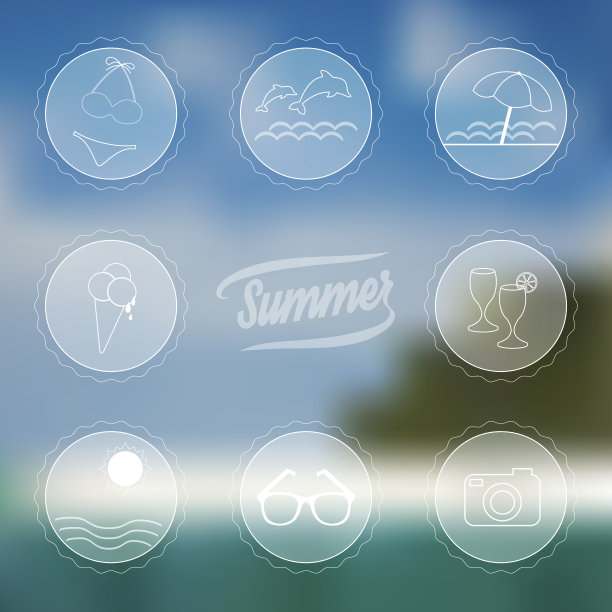 夏季图标设置模糊的背景。向量eps 10图片下载