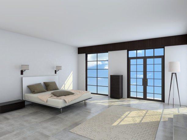 宽敞的卧室内部3d渲染图片下载