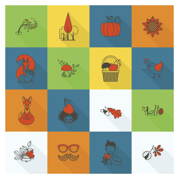 一套平坦的秋天图标图片下载
