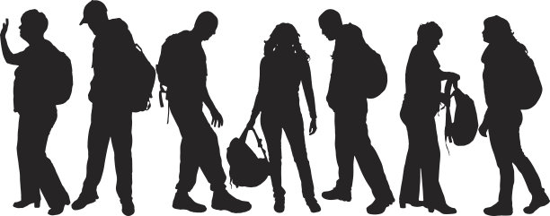 矢量剪影的人与背包。图片下载