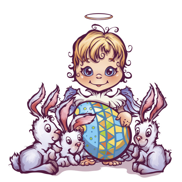 矢量插画的卡通可爱天使蚂蚁甜兔子图片下载