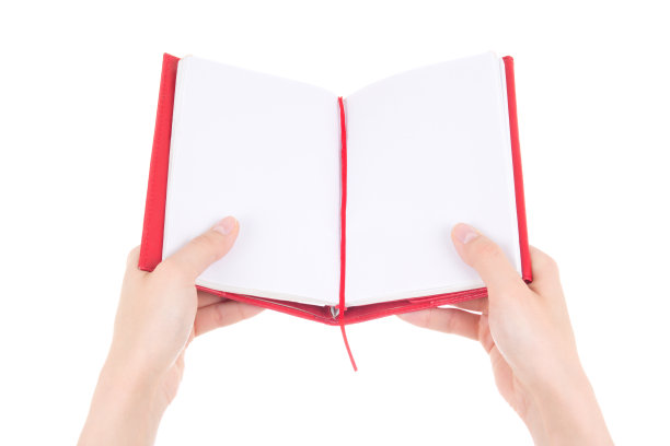 空白打开笔记本在女性手中孤立的白色图片下载