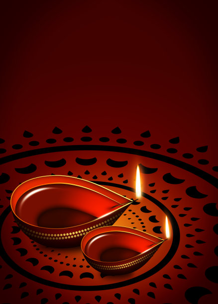 排灯节元素的油灯在黑暗的背景上图片下载