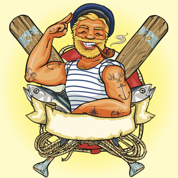 水手标签设计，矢量插图与丝带横幅图片下载